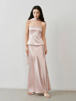 Load image into Gallery viewer, Satin Halter Bustier Top// Maxi Skirt in Pink
