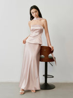 Load image into Gallery viewer, Satin Halter Bustier Top// Maxi Skirt in Pink
