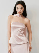Load image into Gallery viewer, Satin Halter Bustier Top// Maxi Skirt in Pink
