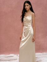 Load image into Gallery viewer, [Customizable] Satin Drape Gathered Gown + Sash Gown in Champagne

