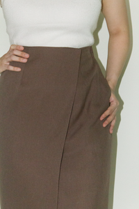 Japanese Twill Pocket Wrap Skirt in Brown