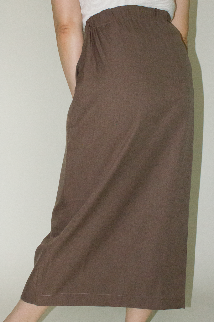 Japanese Twill Pocket Wrap Skirt in Brown