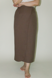 Japanese Twill Pocket Wrap Skirt in Brown