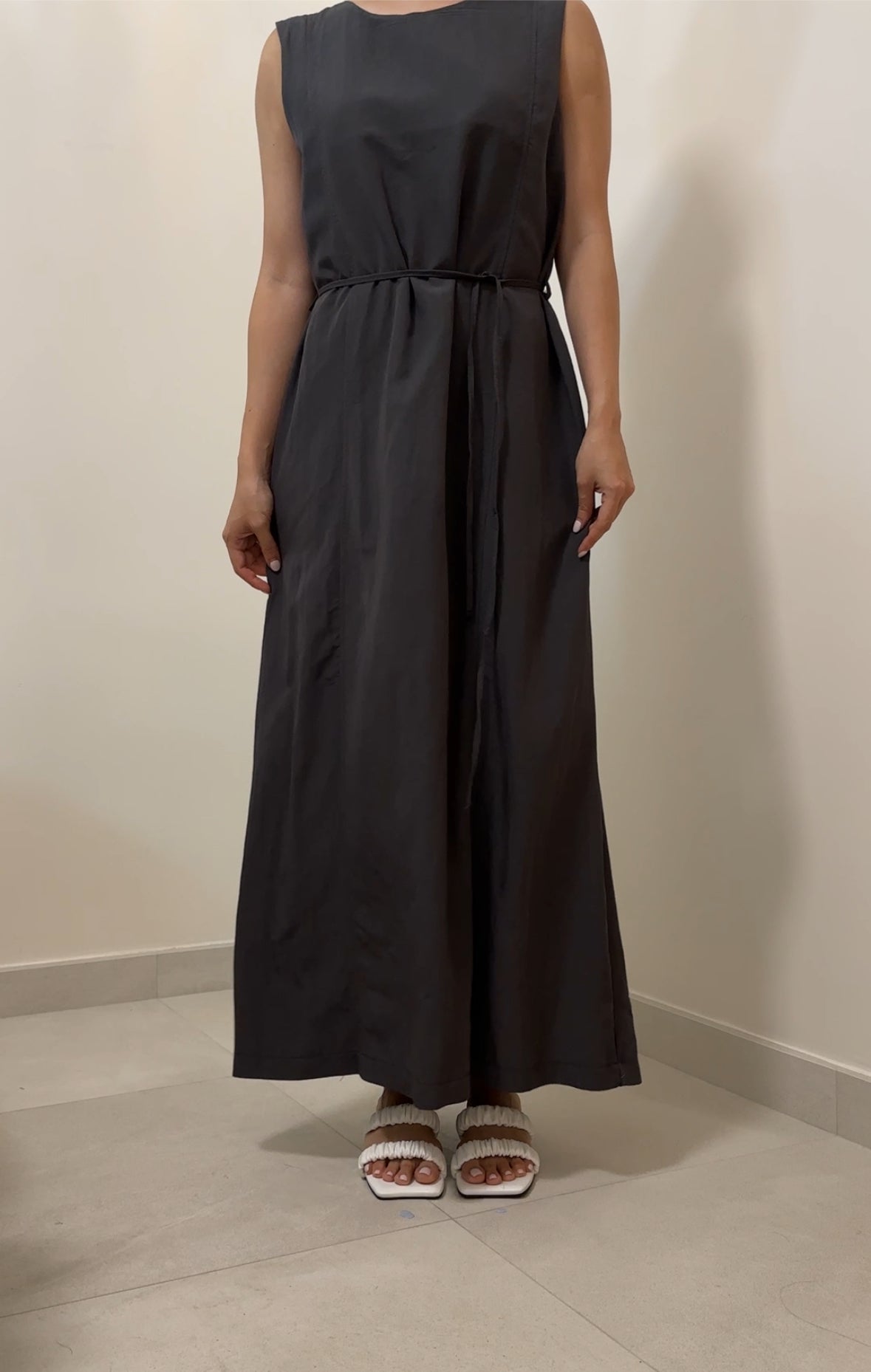 Korean 2-Way Tie Maxi Dress in Grey