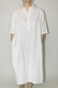Tencel Cotton Button Collar Dress in White