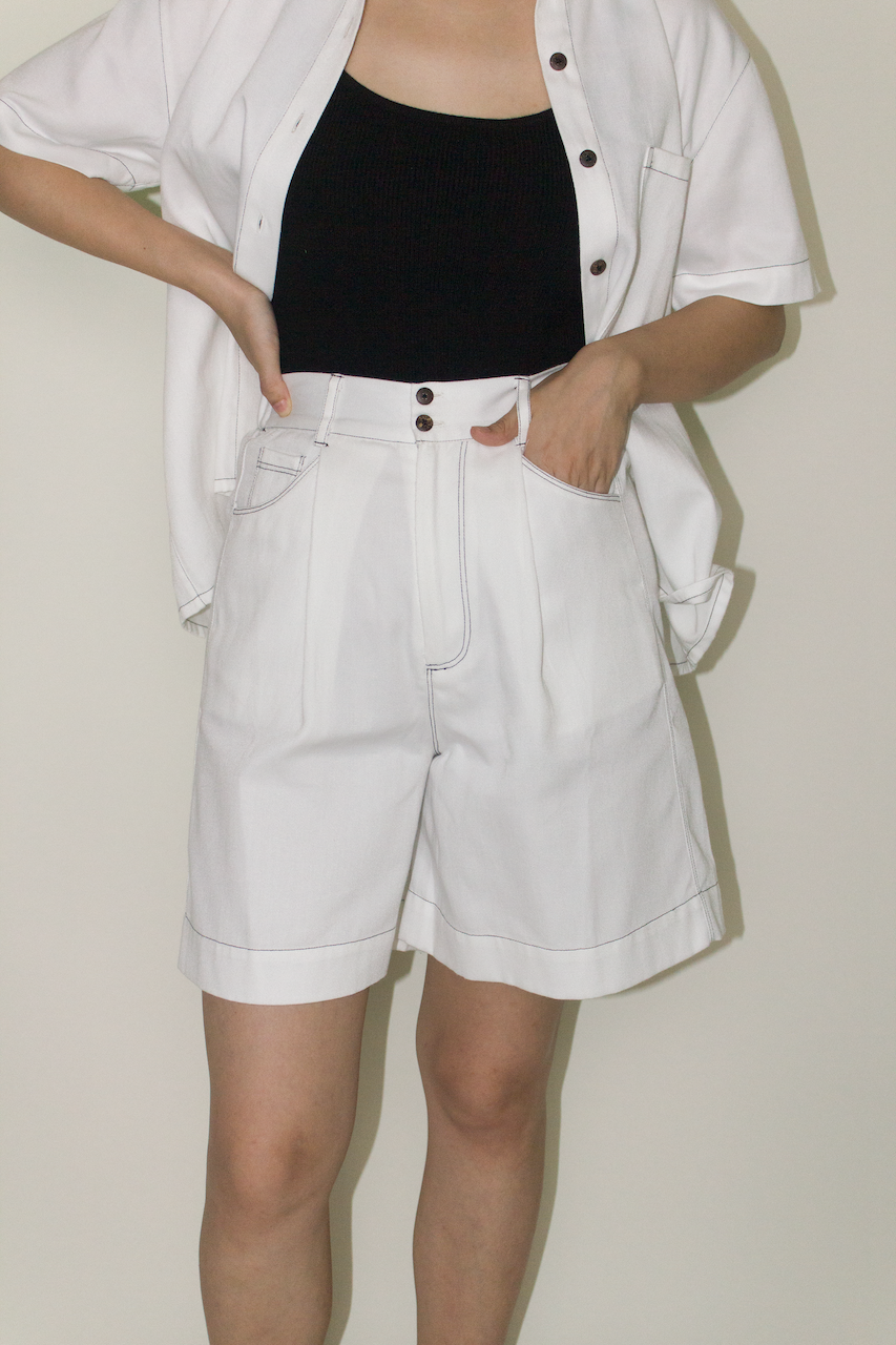 Cotton Denim Shorts in White