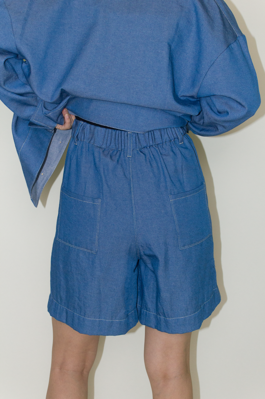 Cotton Denim Shorts in Blue