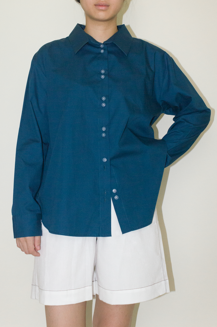 Cotton Long Sleeve Shirt in Blue