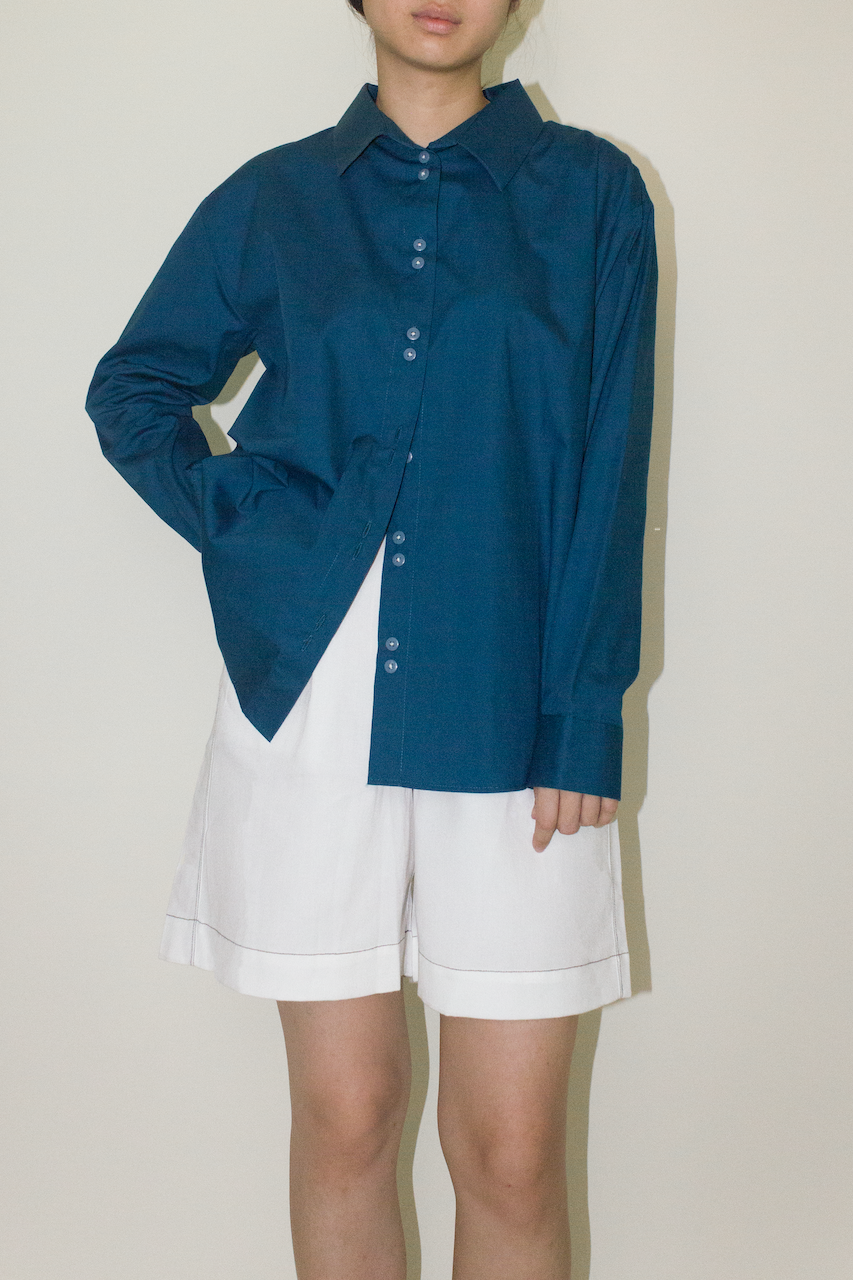 Cotton Long Sleeve Shirt in Blue