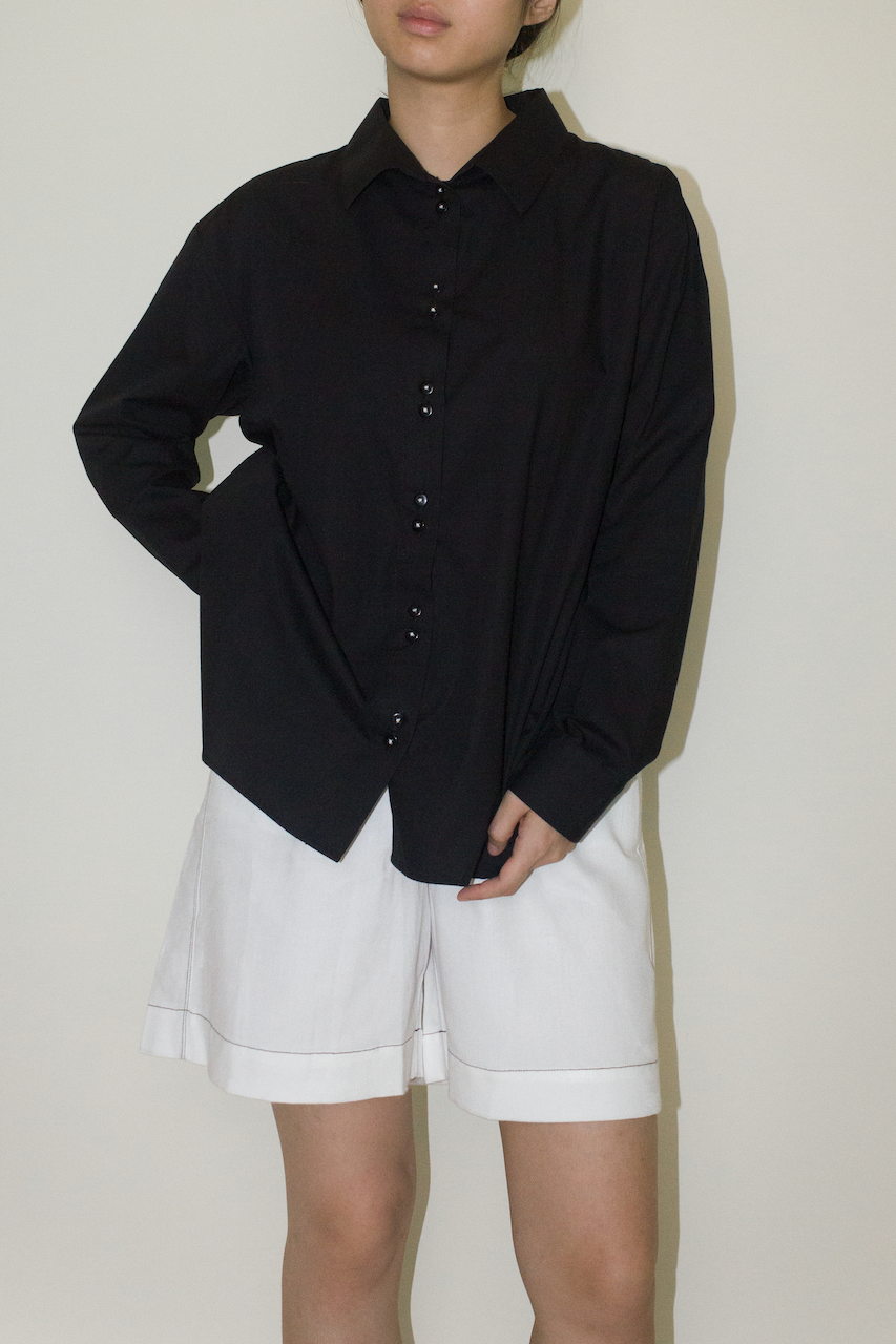 Cotton Long Sleeve Shirt in Black