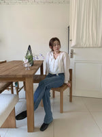 Load image into Gallery viewer, [Ready to Ship] Korean Satin Ribbon Tie Blouse in Champagne
