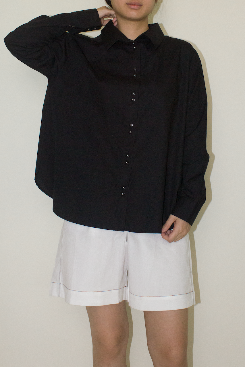 Cotton Long Sleeve Shirt in Black