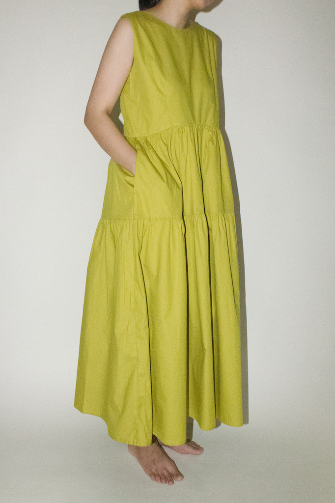 Maxi Tiered Pocket Dress in Lime Green