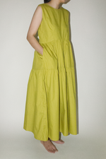 Load image into Gallery viewer, Maxi Tiered Pocket Dress in Lime Green
