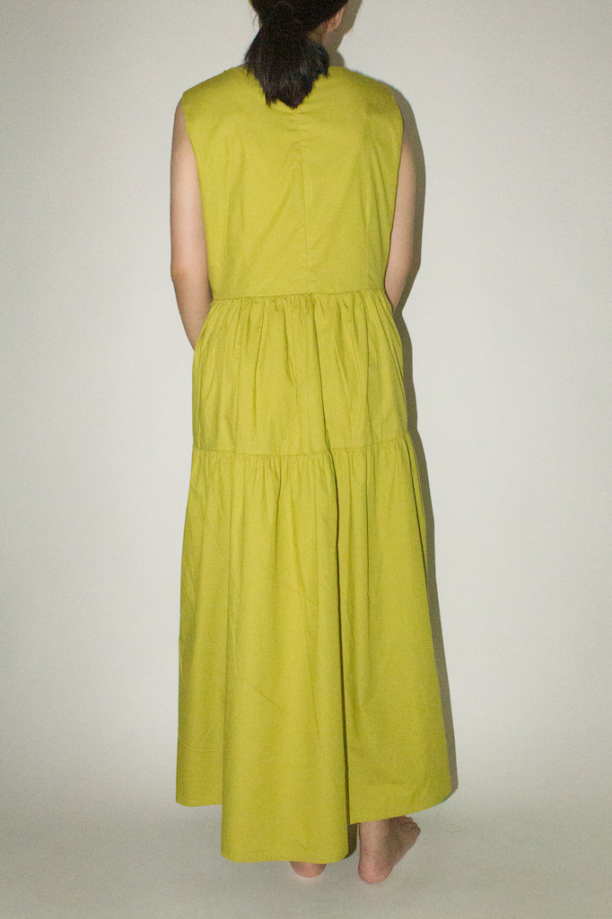 Maxi Tiered Pocket Dress in Lime Green