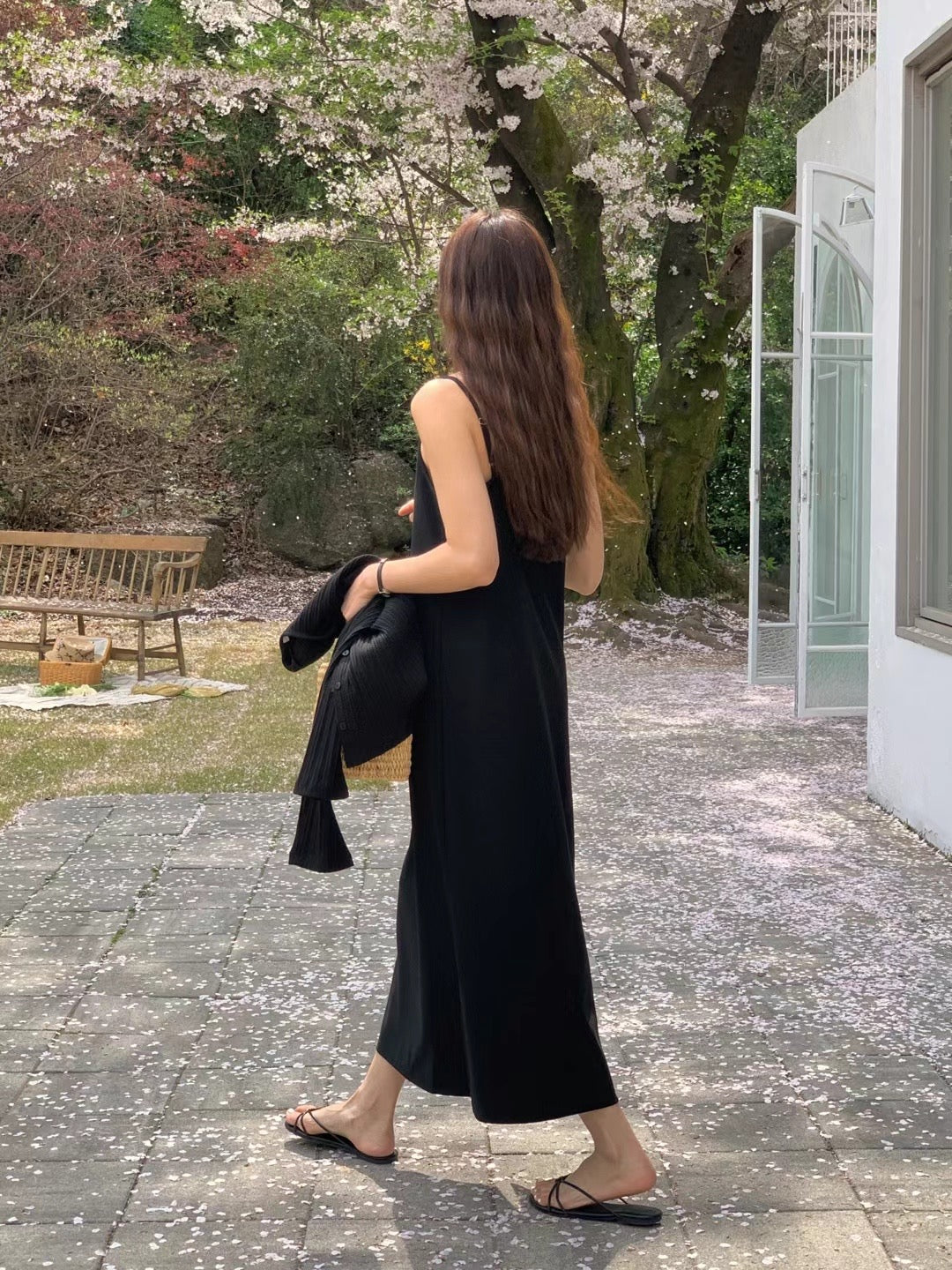 Korean Classic Cami Slip Dress in Black