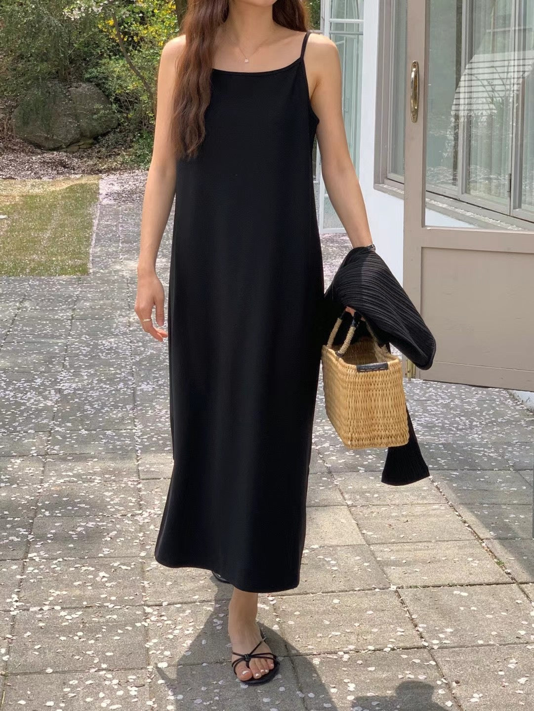 Korean Classic Cami Slip Dress in Black