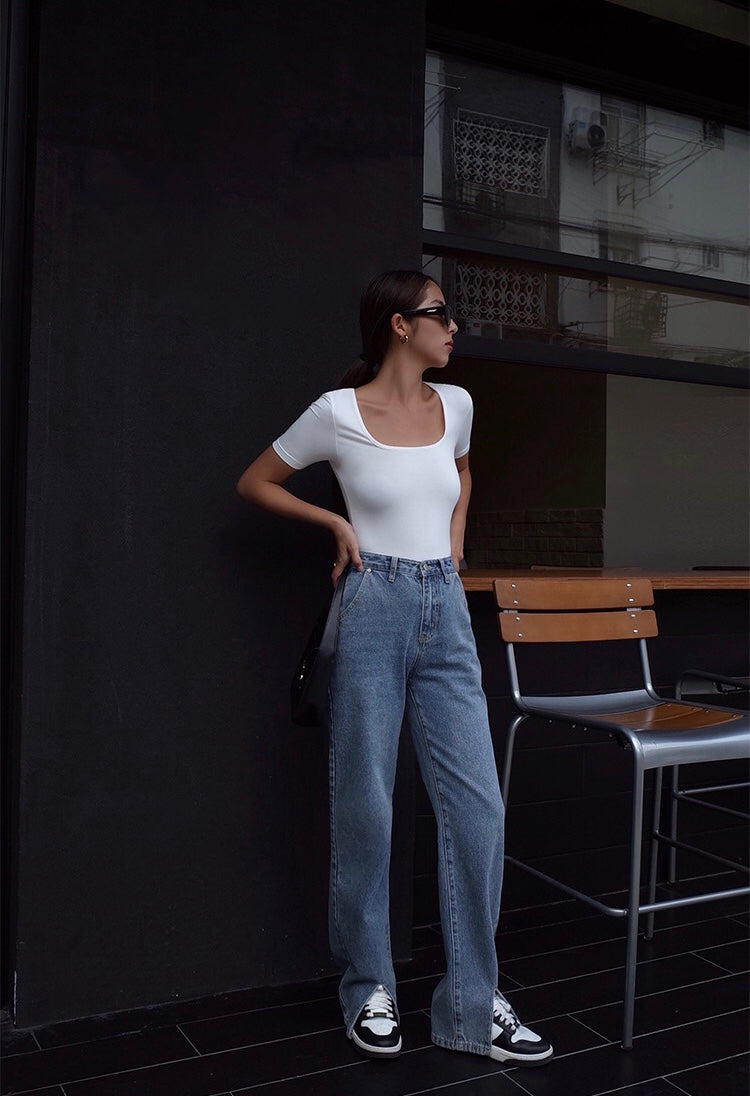 Square Neck Tee in White