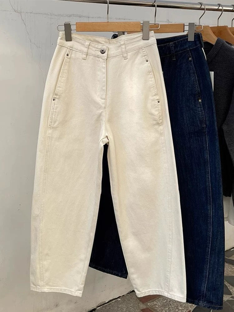 Korean Twill Tapered Jeans in Cream