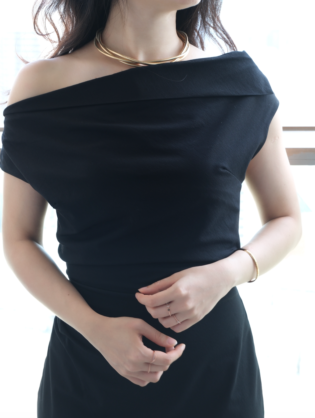 Korean Wide Shoulder Sheath Midi Dress [2 Colours]