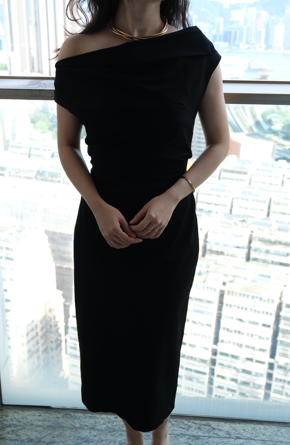 Korean Wide Shoulder Sheath Midi Dress [2 Colours]