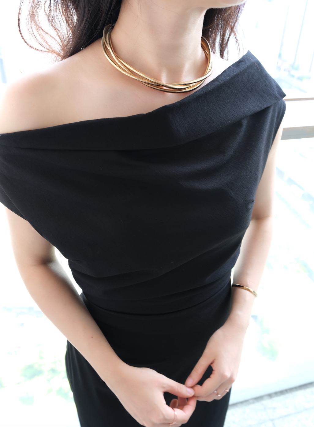 Korean Wide Shoulder Sheath Midi Dress [2 Colours]