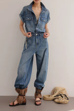 Load image into Gallery viewer, Denim Utility Maxi Jumpsuit in Blue
