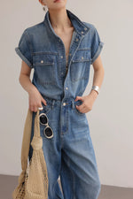 Load image into Gallery viewer, Denim Utility Maxi Jumpsuit in Blue
