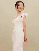 Load image into Gallery viewer, Off Shoulder Bow Dress in White
