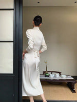 Load image into Gallery viewer, [Ready Stock] Satin Textured Wrap Shirt Dress in Cream
