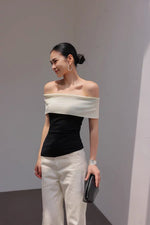 Load image into Gallery viewer, Contrast Off Shoulder Top in Black/Cream
