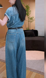 Load image into Gallery viewer, Denim Utility Maxi Jumpsuit in Blue
