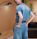 Load image into Gallery viewer, Denim Utility Maxi Jumpsuit in Blue
