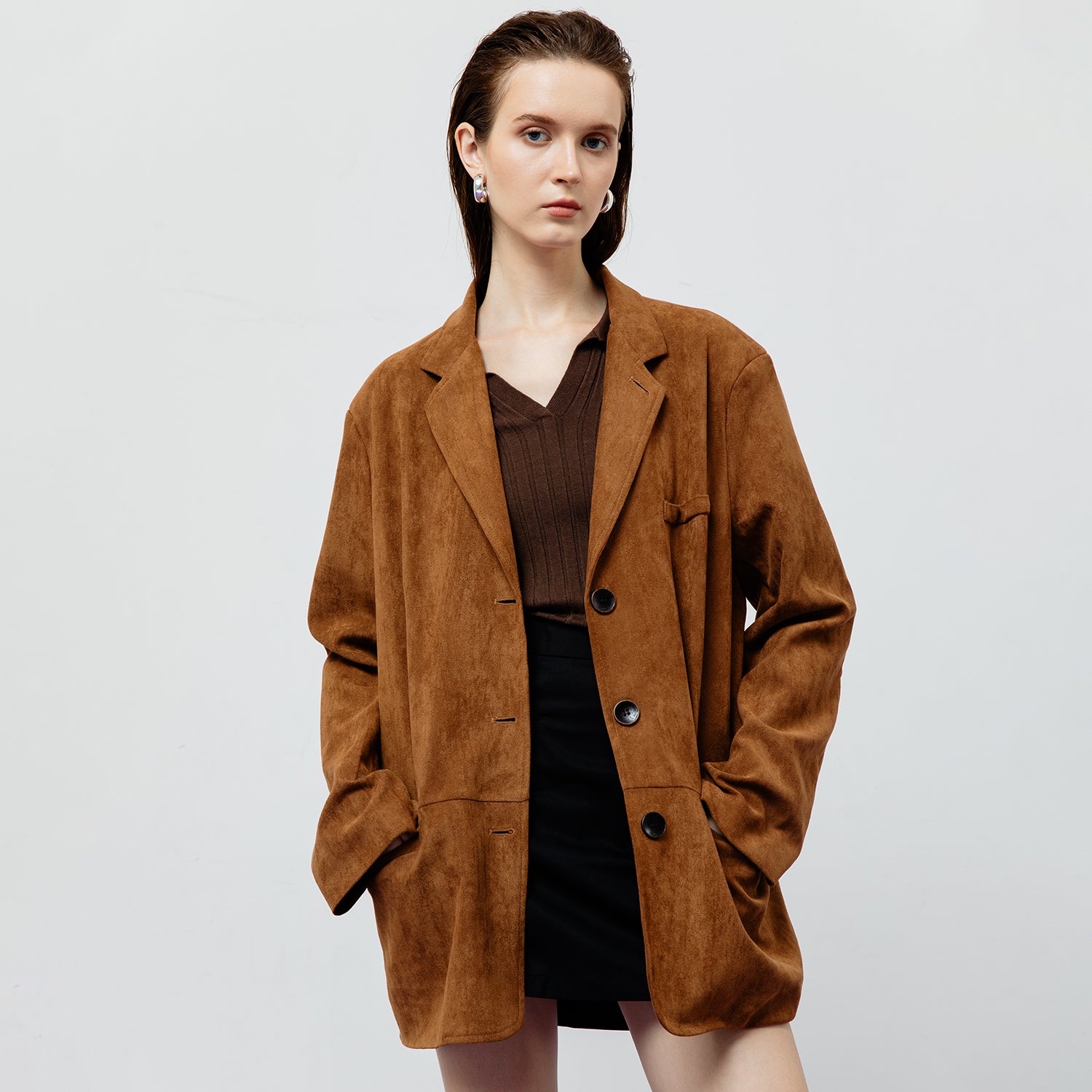 Lennox Suede Blazer Jacket in Brown