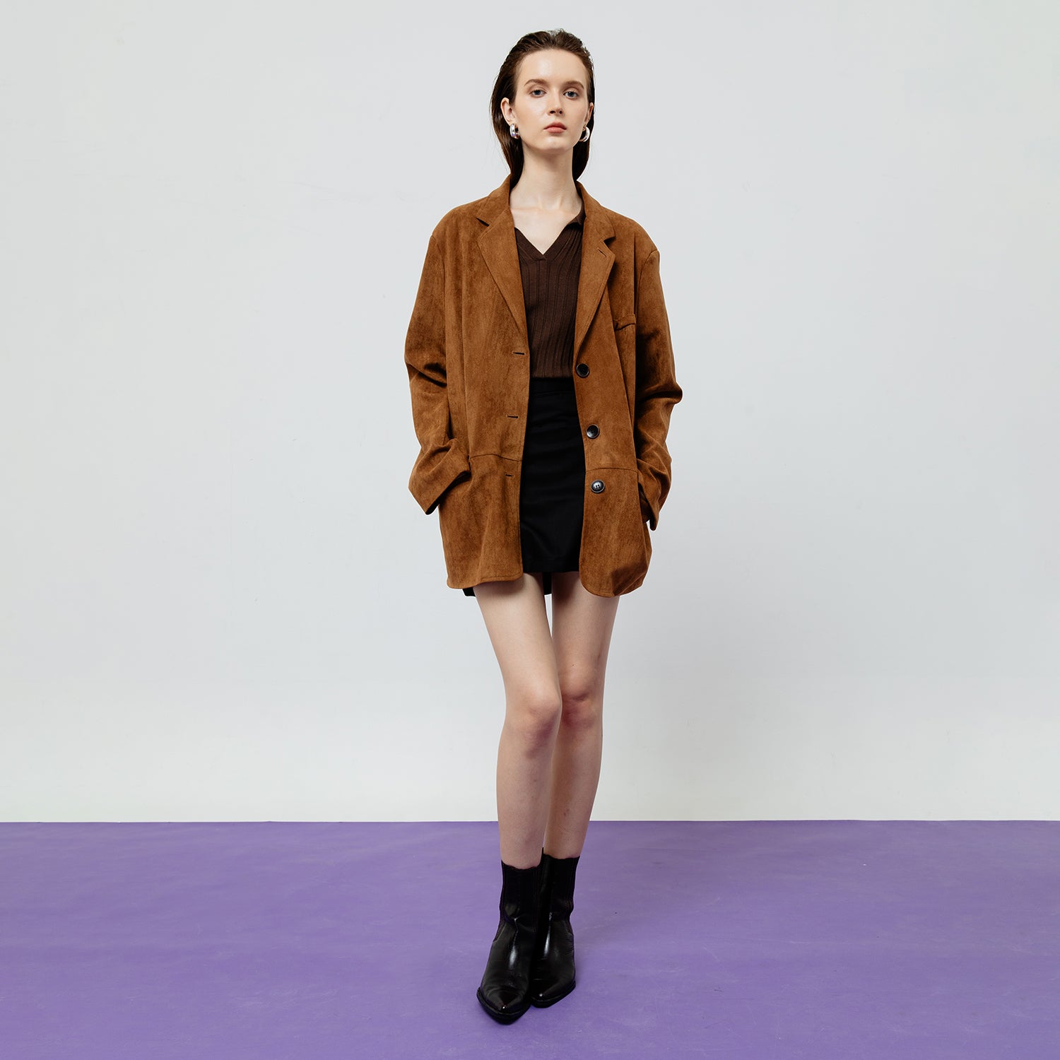 Lennox Suede Blazer Jacket in Brown