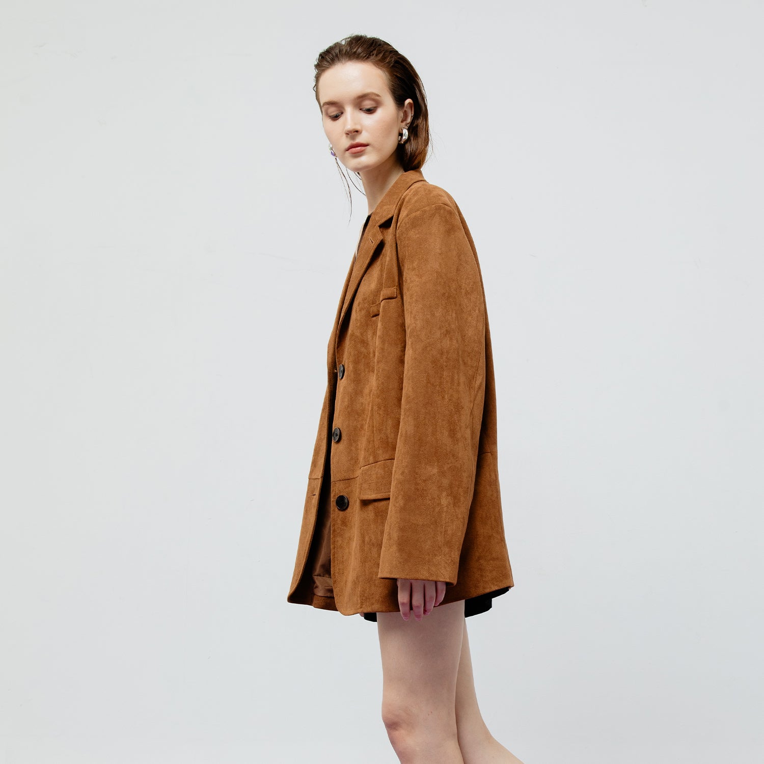 Lennox Suede Blazer Jacket in Brown