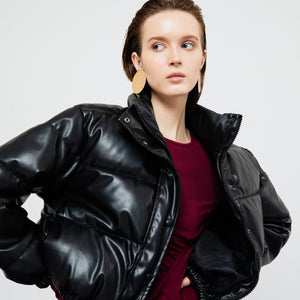 Lyra Quilted Faux Leather Jacket in Black