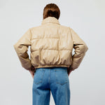 Load image into Gallery viewer, Lyra Quilted Faux Leather Jacket in Creme
