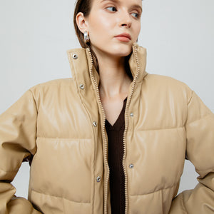 Lyra Quilted Faux Leather Jacket in Creme