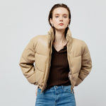 Load image into Gallery viewer, Lyra Quilted Faux Leather Jacket in Creme
