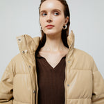 Load image into Gallery viewer, Lyra Quilted Faux Leather Jacket in Creme
