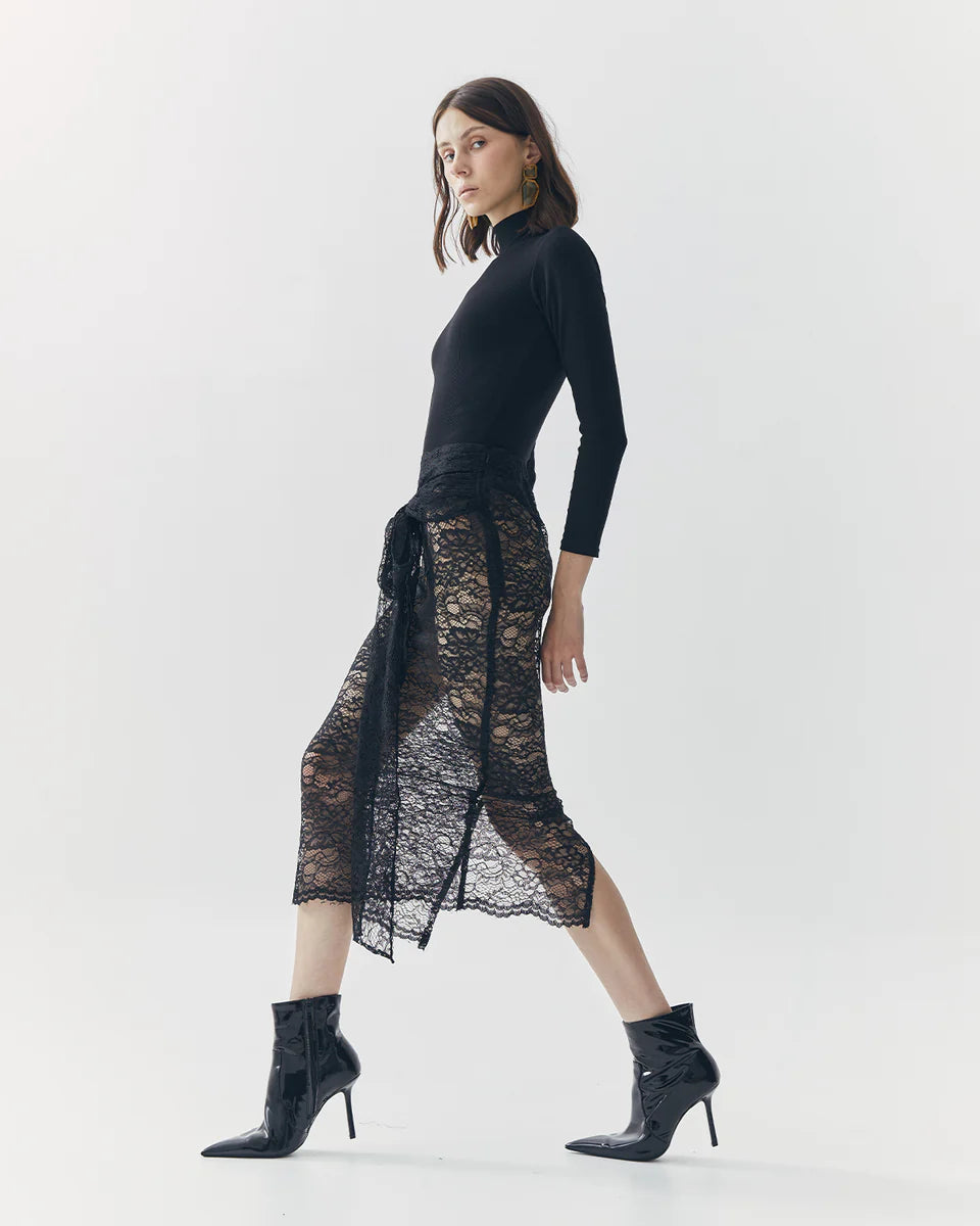 Mila See Thru Lace Skirt in Black