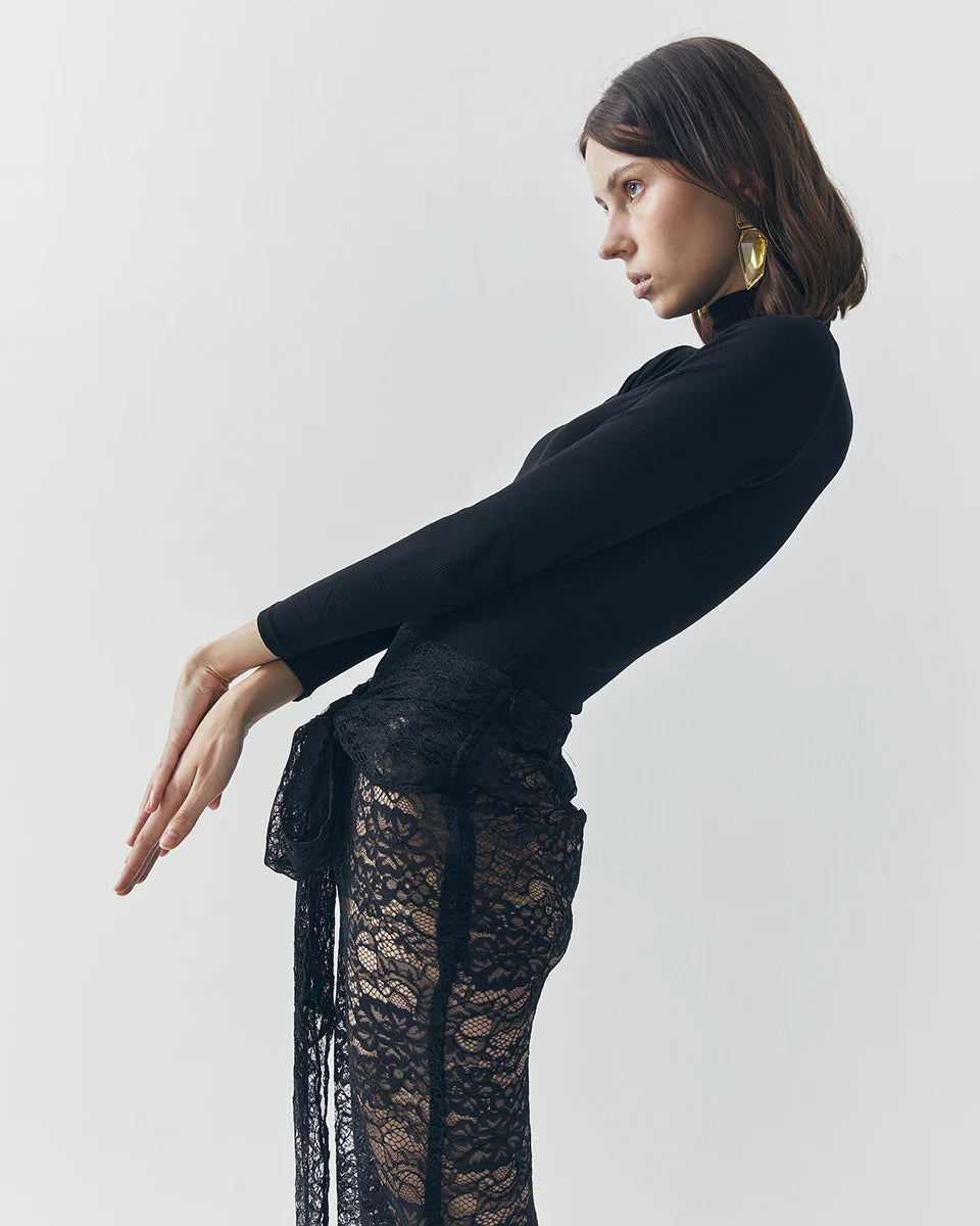 Mila See Thru Lace Skirt in Black