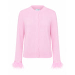 Load image into Gallery viewer, Nemi Feather Trim Knit Cardigan in Pink
