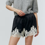 Load image into Gallery viewer, Rosalie Lace Satin Shorts in Black
