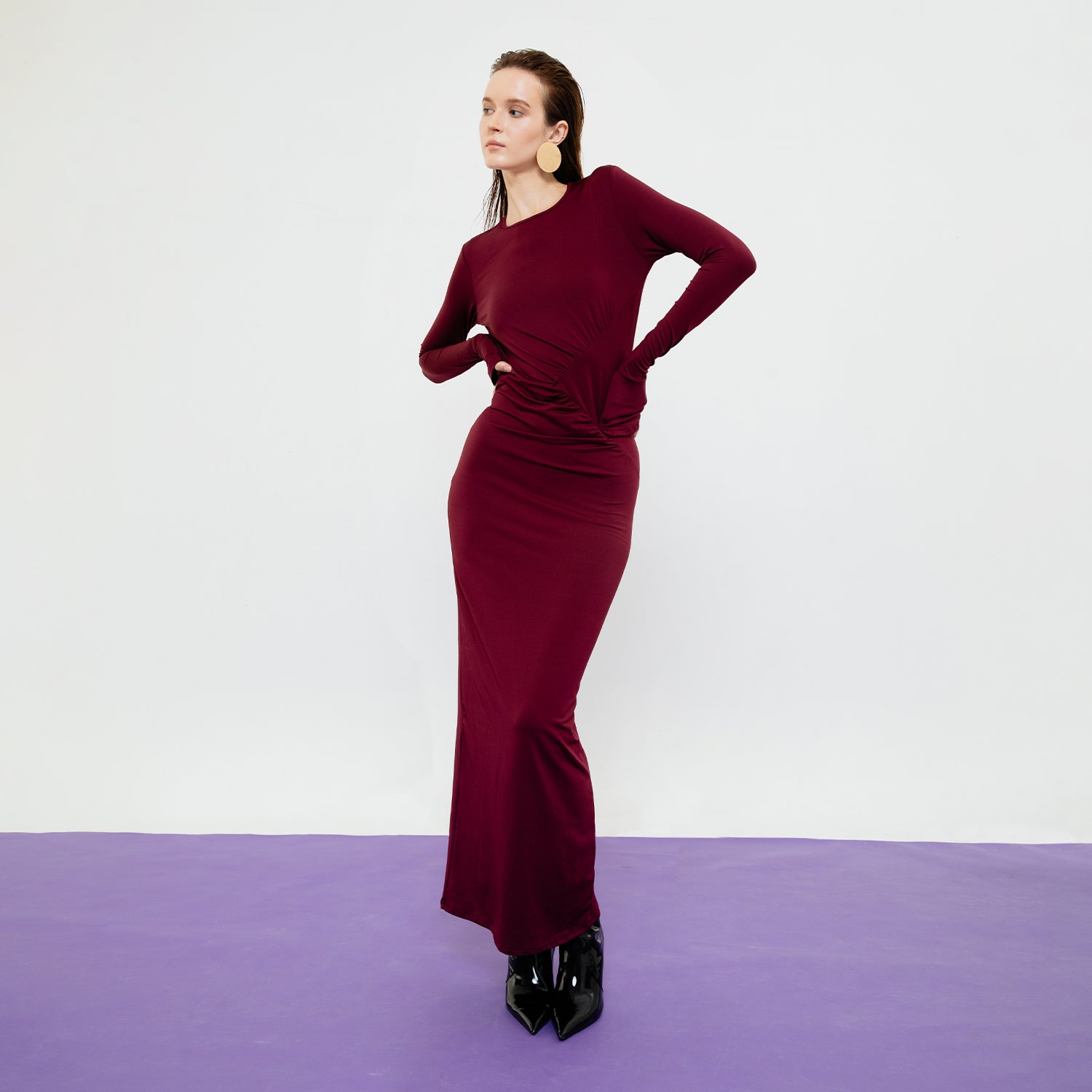 Serena Bodycon Maxi Dress in Maroon