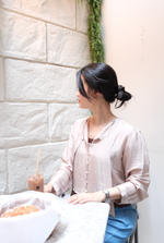 Load image into Gallery viewer, [Ready to Ship] Korean Satin Ribbon Tie Blouse in Champagne
