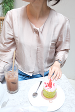 Load image into Gallery viewer, [Ready to Ship] Korean Satin Ribbon Tie Blouse in Champagne
