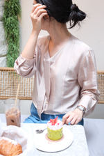 Load image into Gallery viewer, [Ready to Ship] Korean Satin Ribbon Tie Blouse in Champagne
