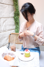 Load image into Gallery viewer, [Ready to Ship] Korean Satin Ribbon Tie Blouse in Champagne
